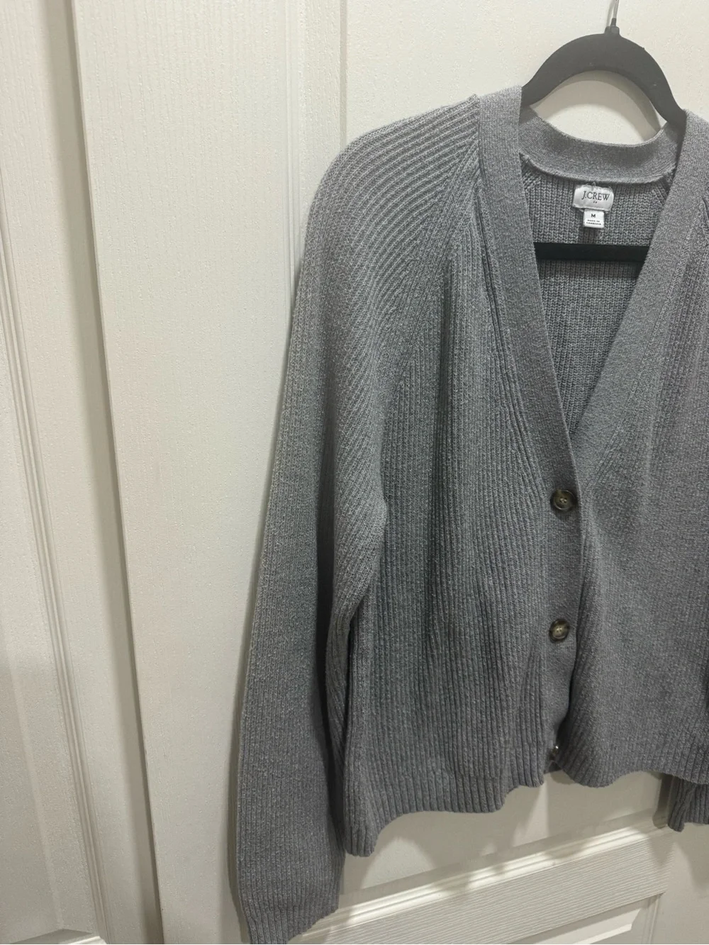 J.Crew Gray Ribbed Cotton Blend V-Neck Cardigan Sweater Size M